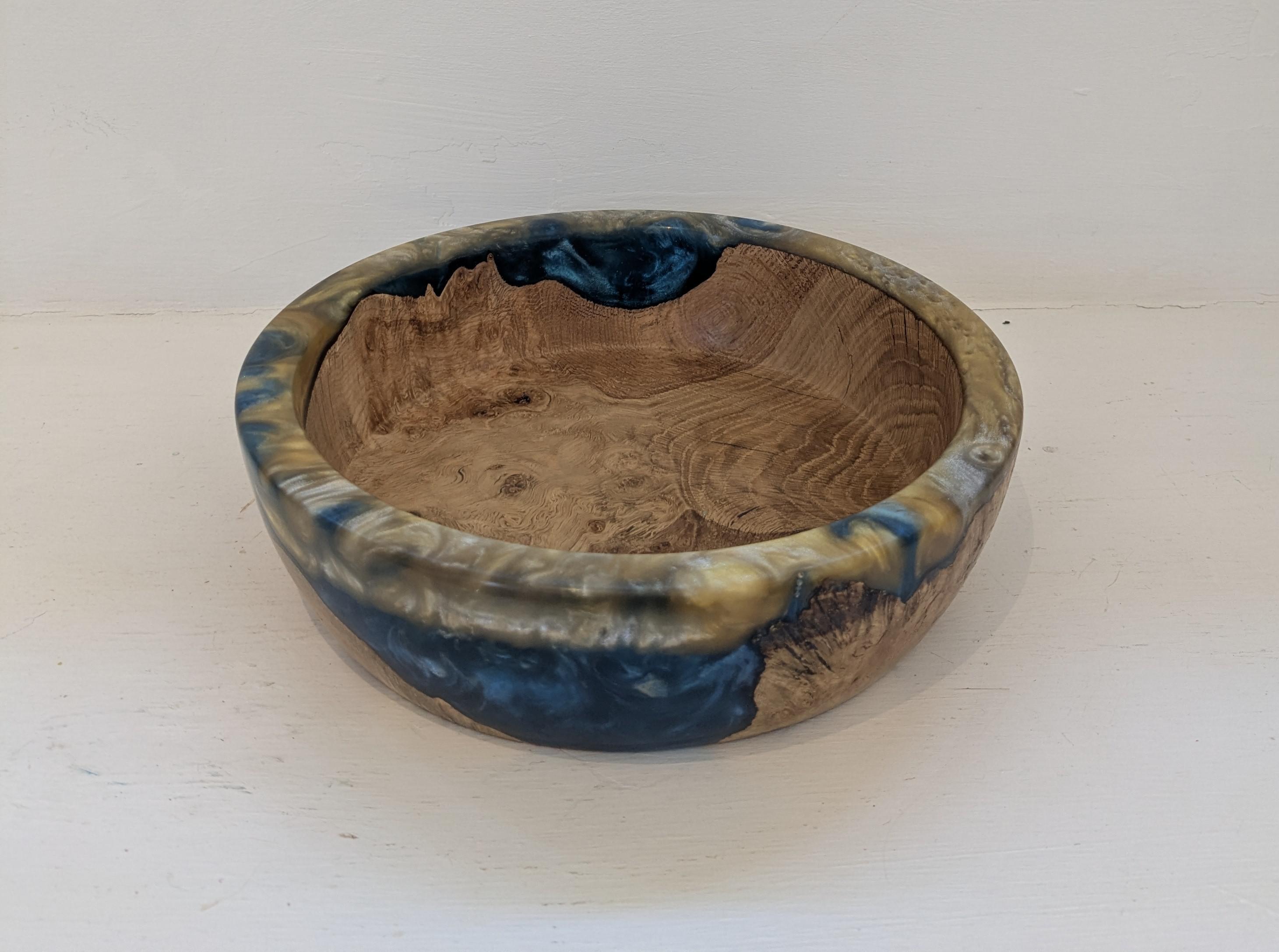 Brown Oak Burr and Resin Bowl
