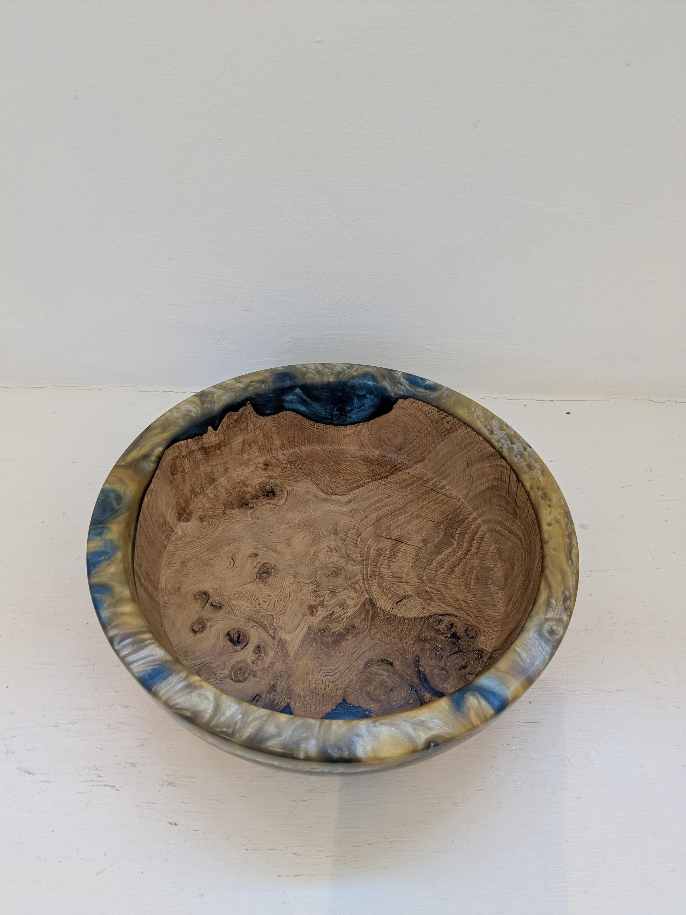 Brown Oak Burr and Resin Bowl