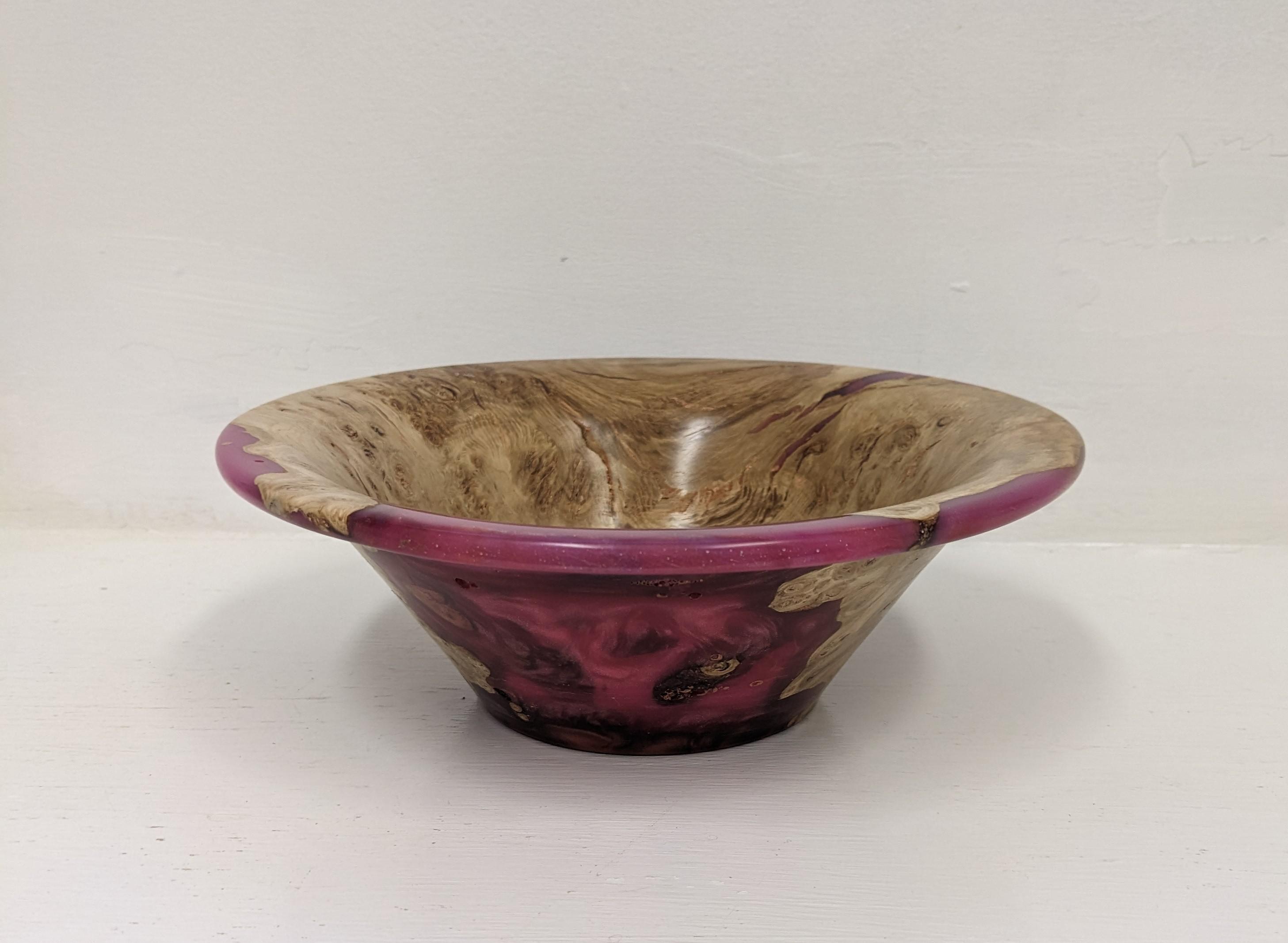 Oak Burr and Pink Resin Bowl