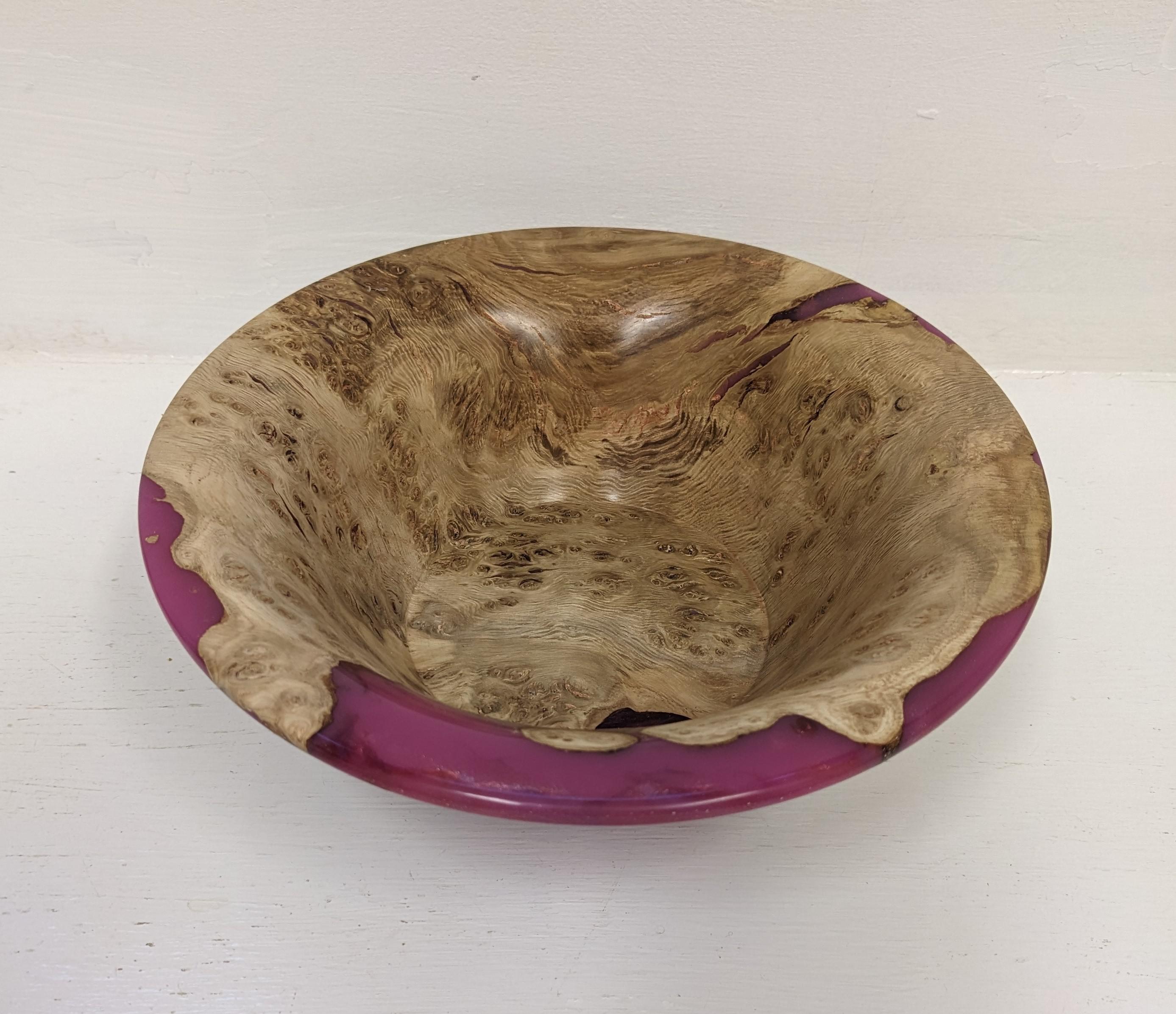 Oak Burr and Pink Resin Bowl