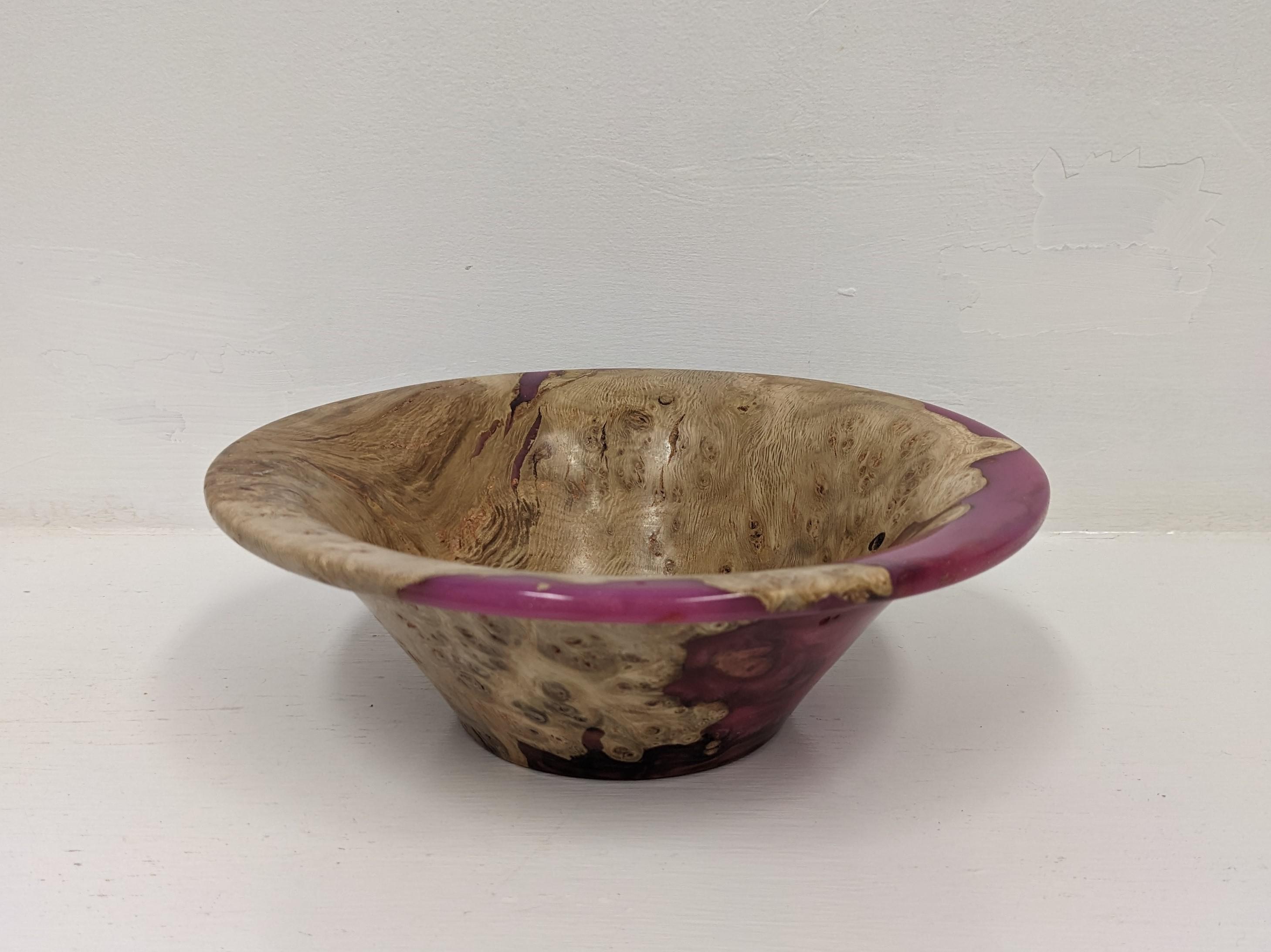 Oak Burr and Pink Resin Bowl