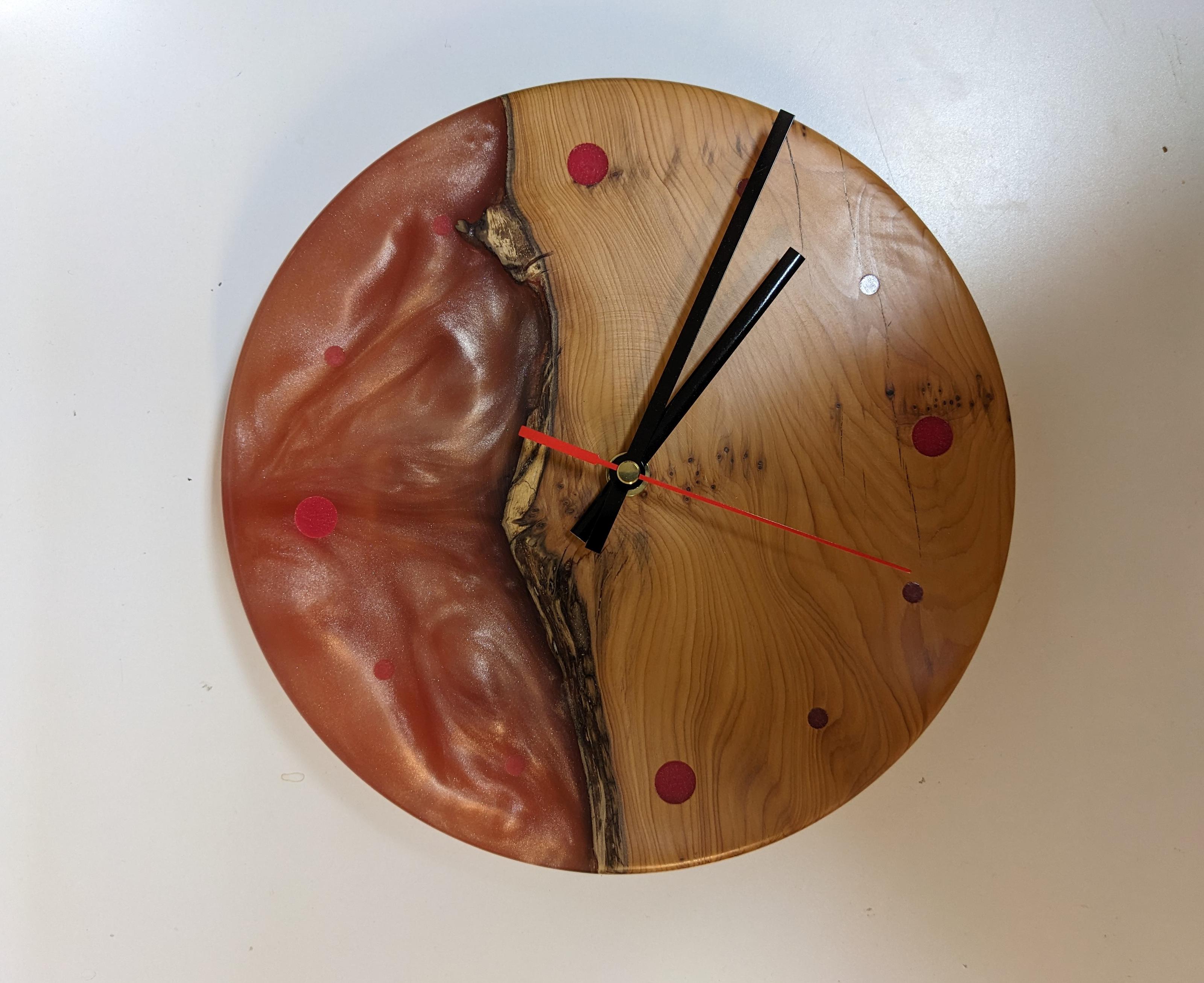 Yew and Pink Resin Clock