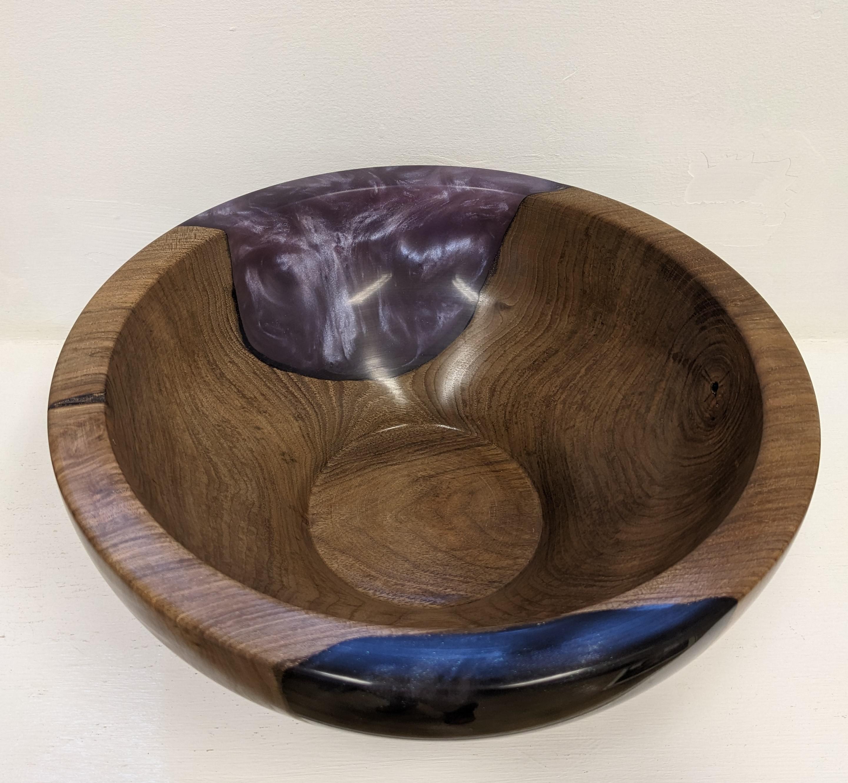 Walnut and Purple Resin Bowl