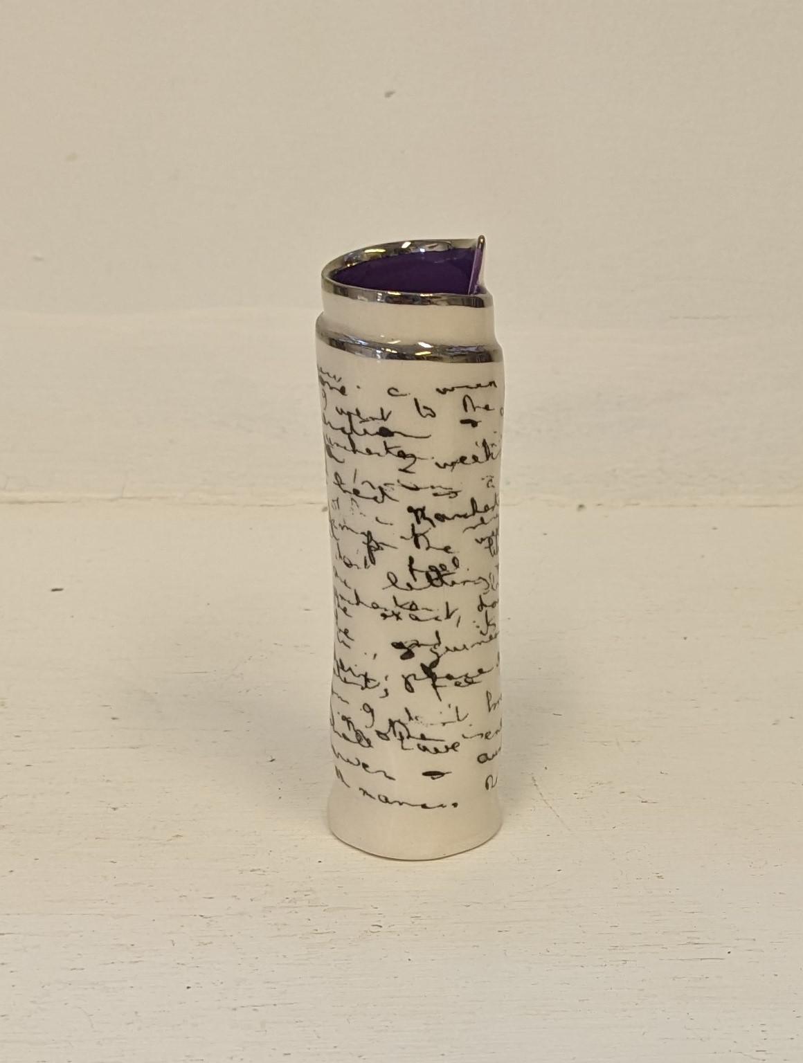 Small Purple Script Scroll Bud Vase