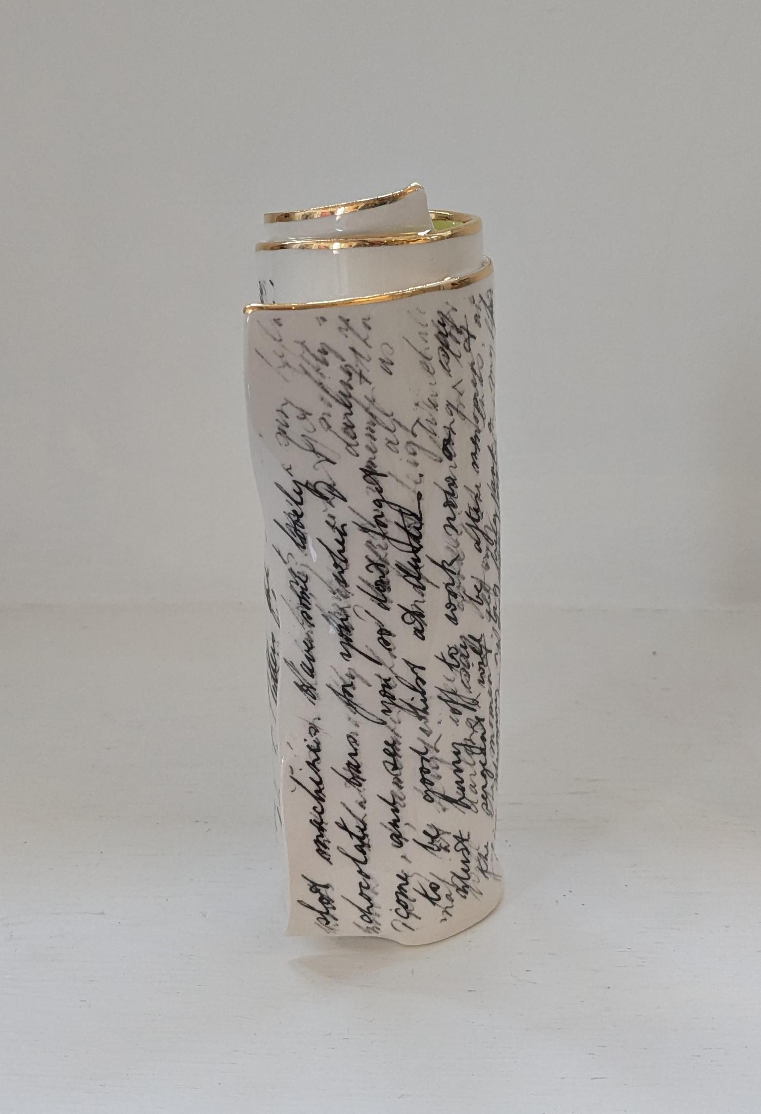 Large Green Script Scroll Bud Vase