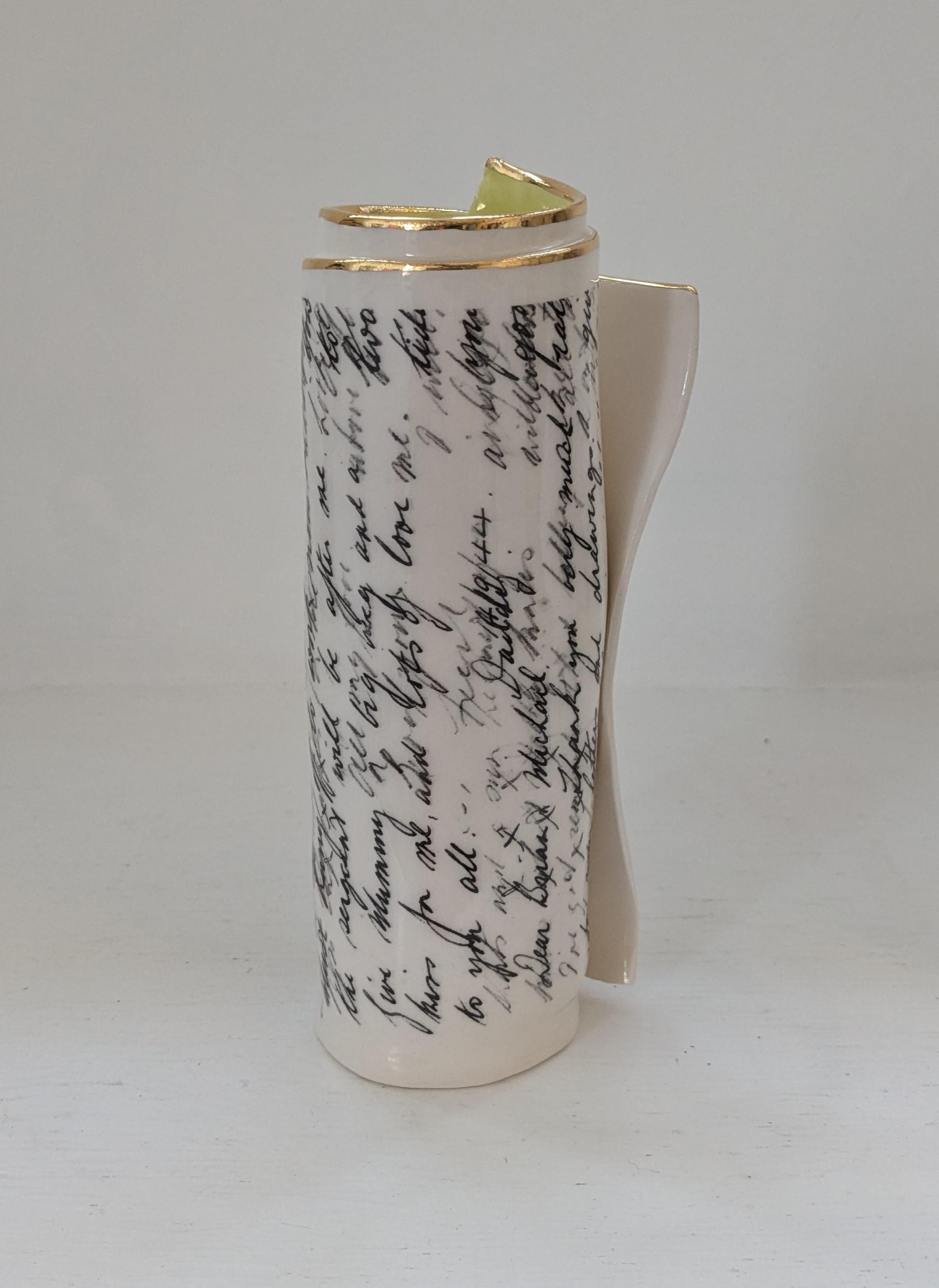 Large Green Script Scroll Bud Vase