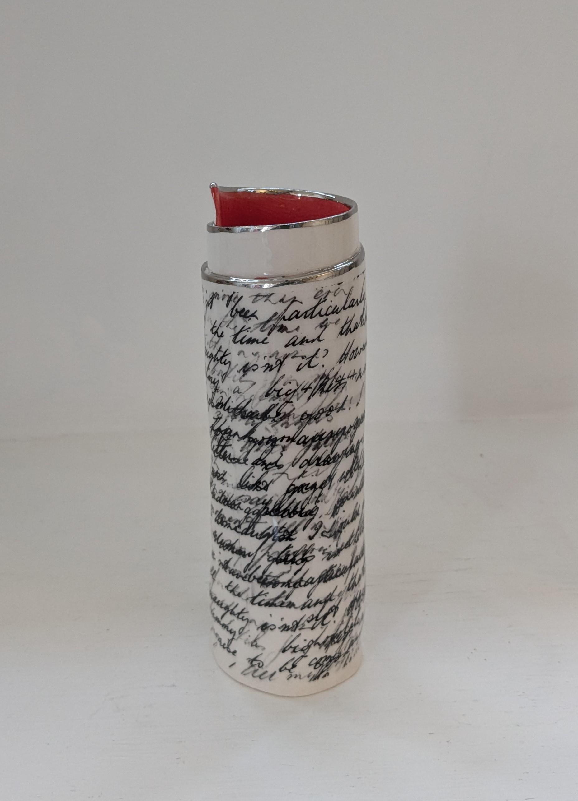 Large Red Script Scroll Bud Vase