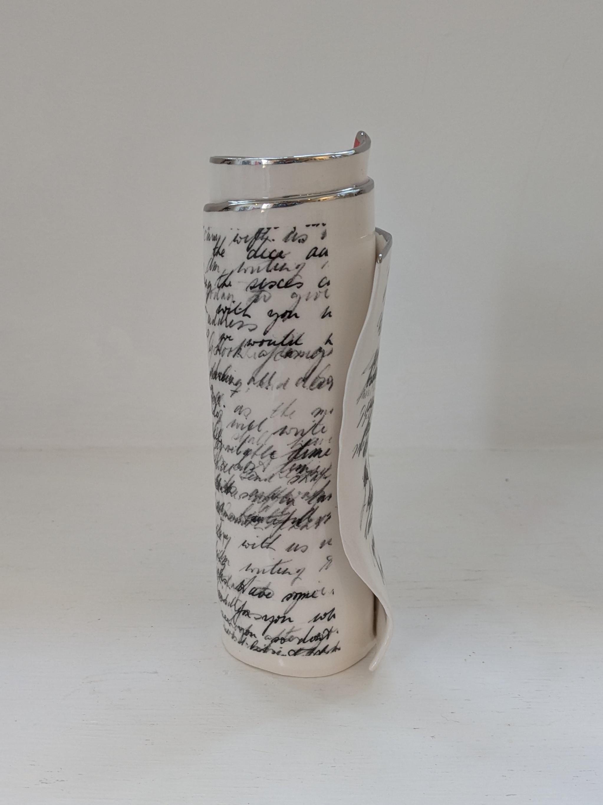 Large Red Script Scroll Bud Vase