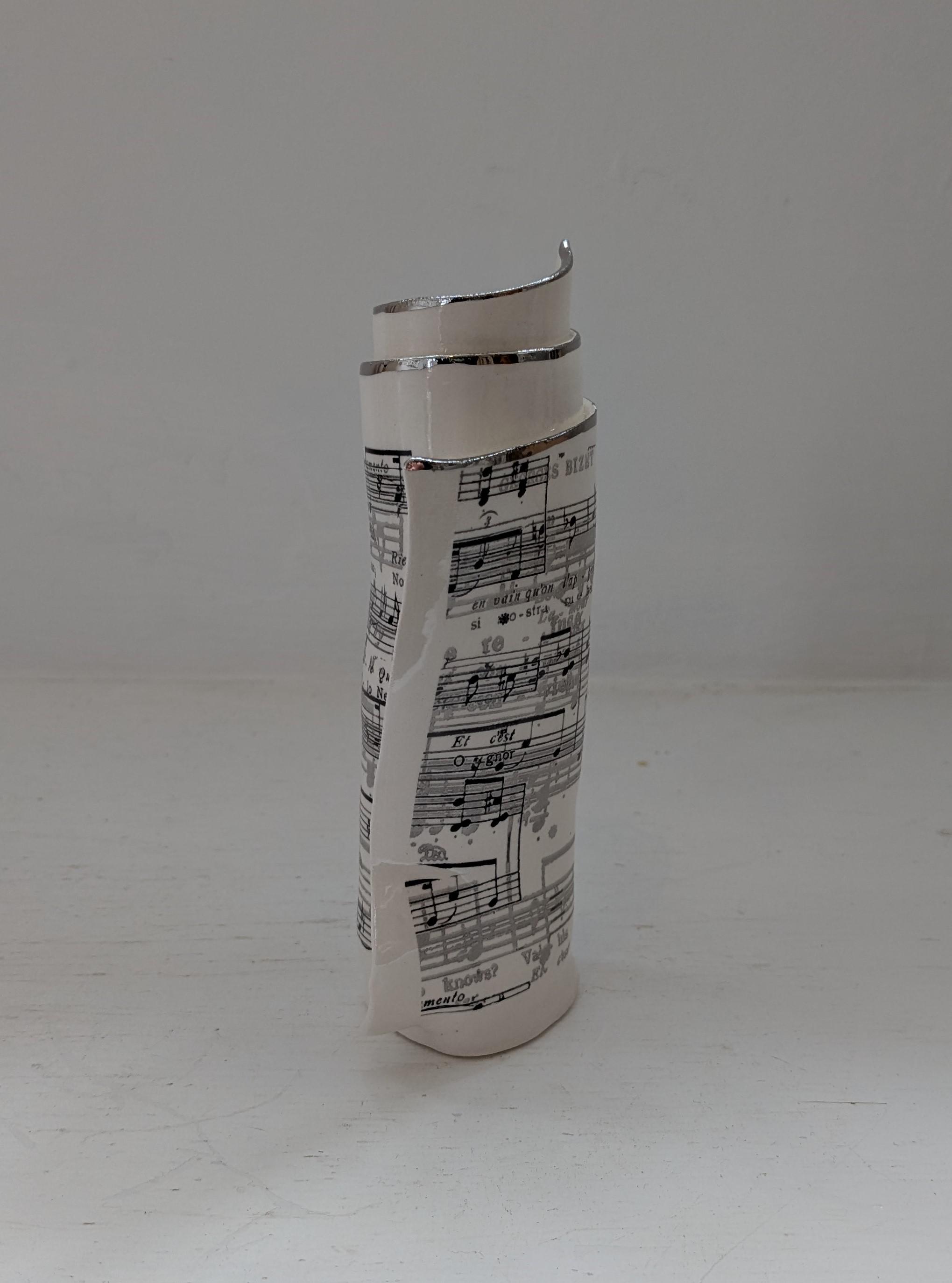 Medium White Music Scroll Bud Vase