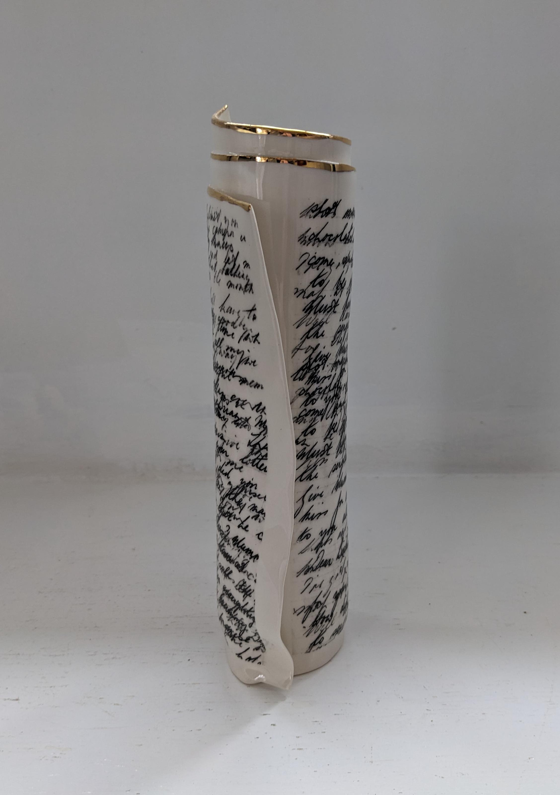 Extra Large White Script Scroll Bud Vase