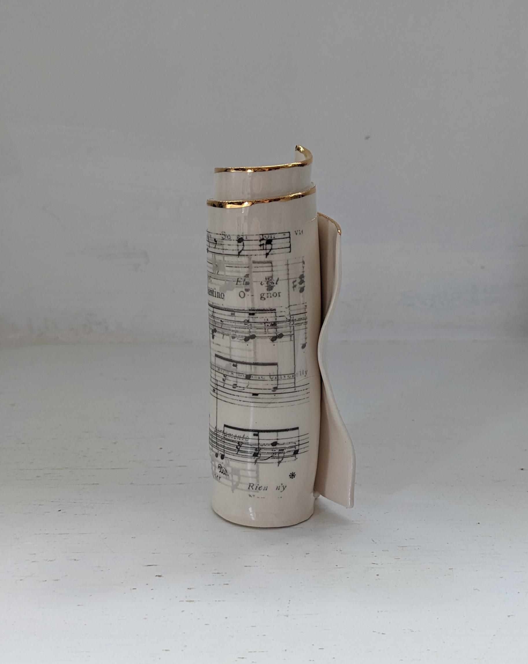 Small White Music Scroll Bud Vase