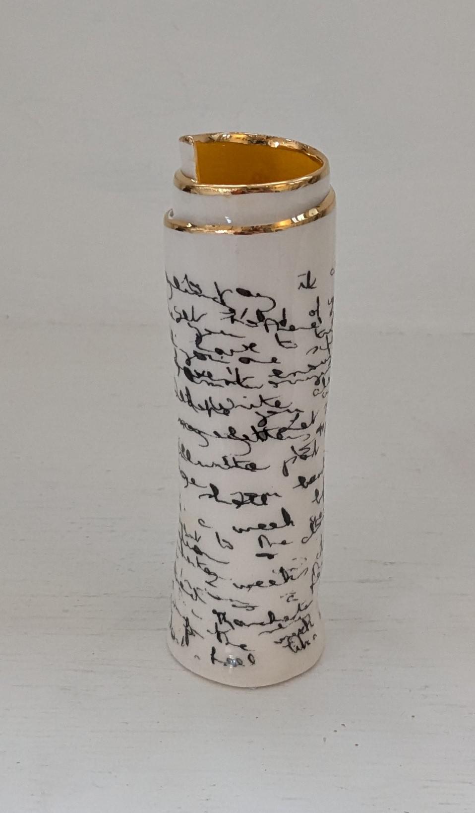 Small Orange Script Scroll Bud Vase