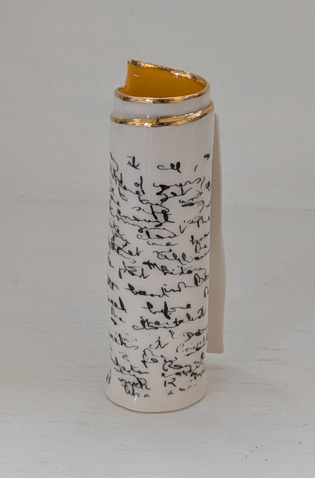 Small Orange Script Scroll Bud Vase