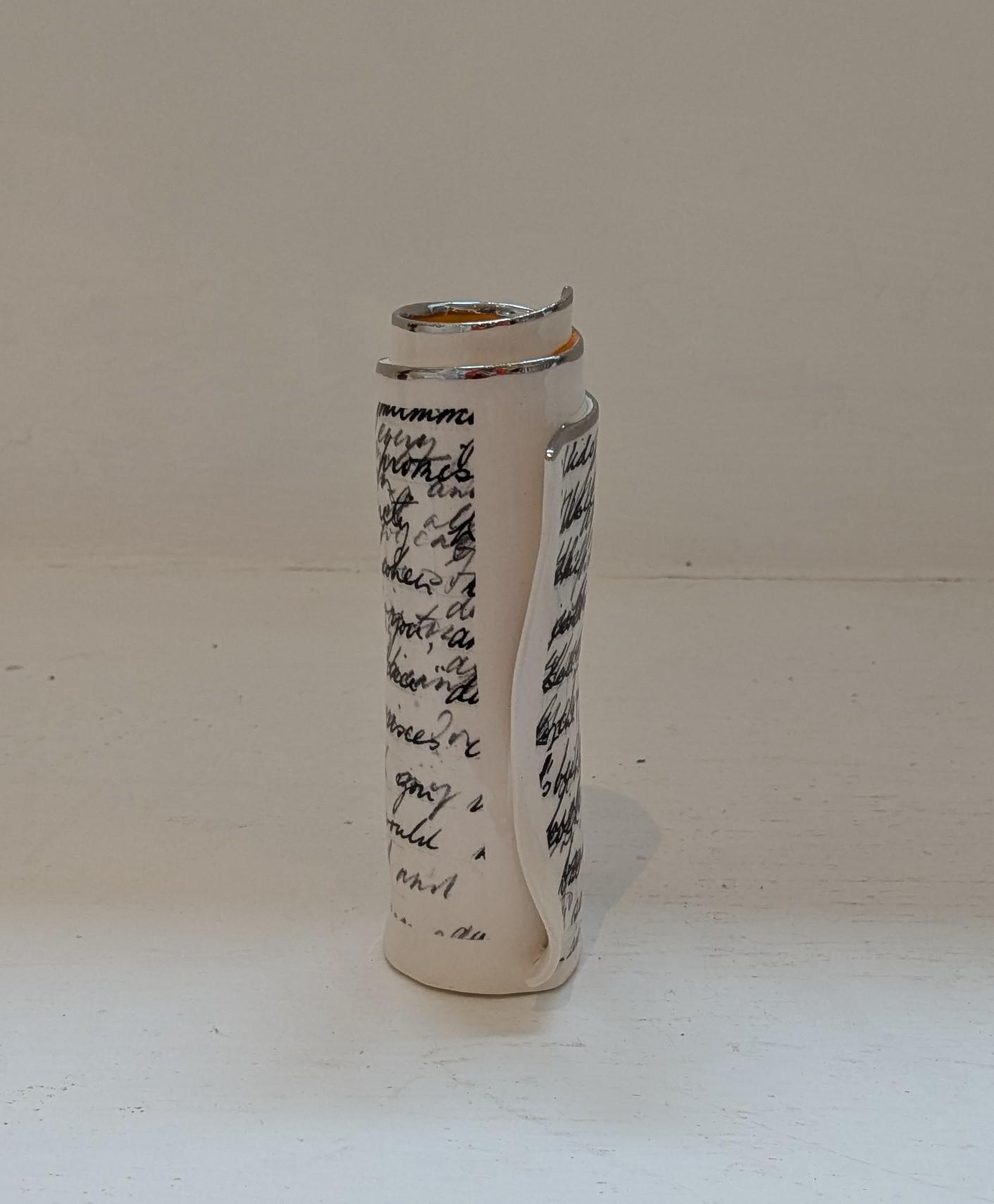 Small Orange Script Scroll Bud Vase