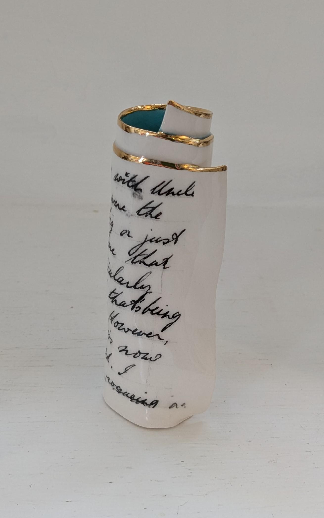 Small Turquoise Script Scroll Bud Vase