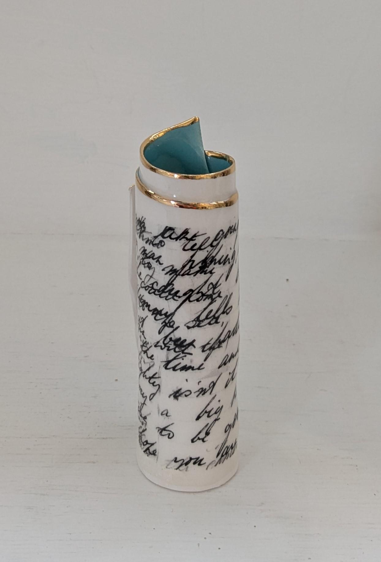 Small Turquoise Script Scroll Bud Vase