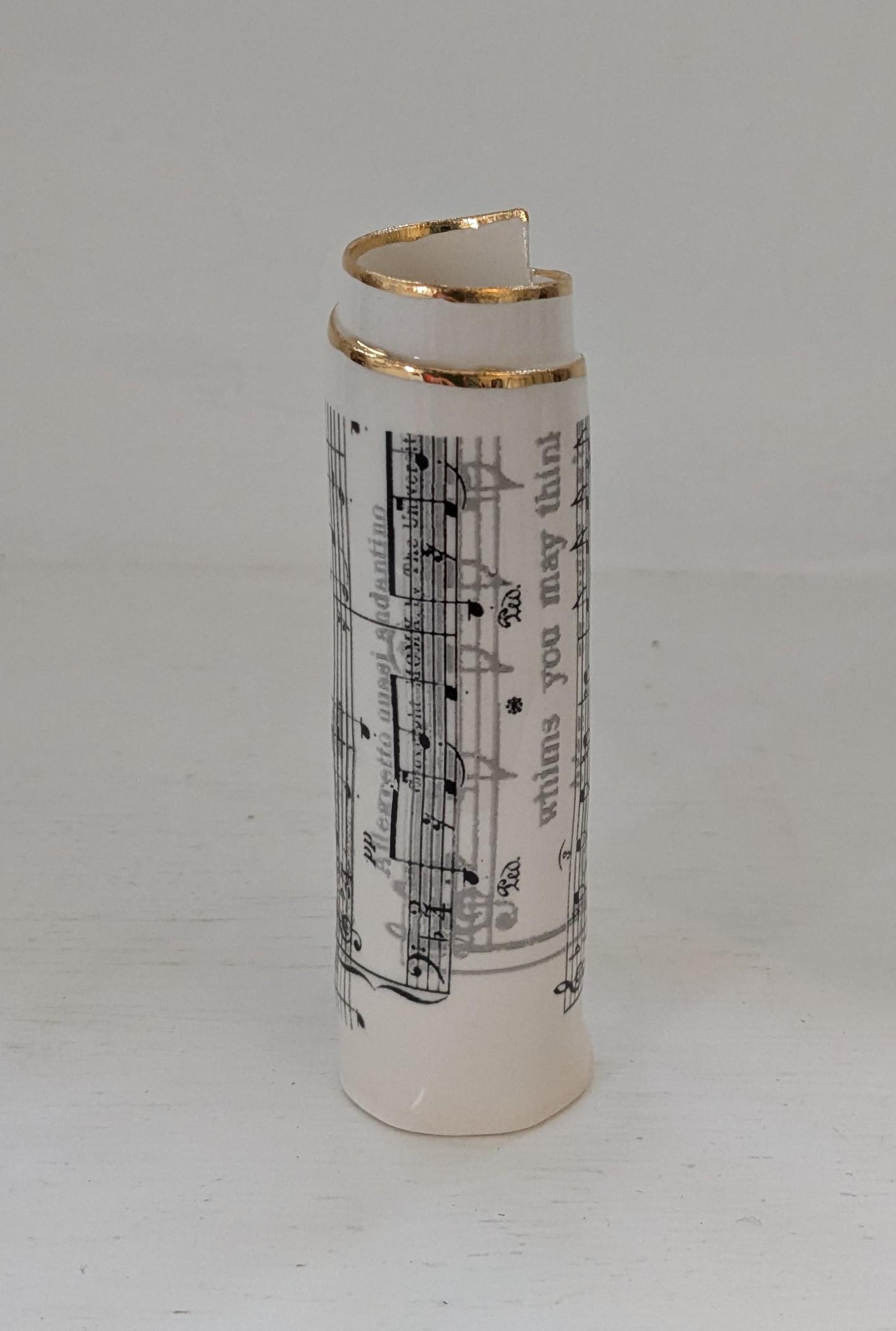 Small White Music Scroll Bud Vase