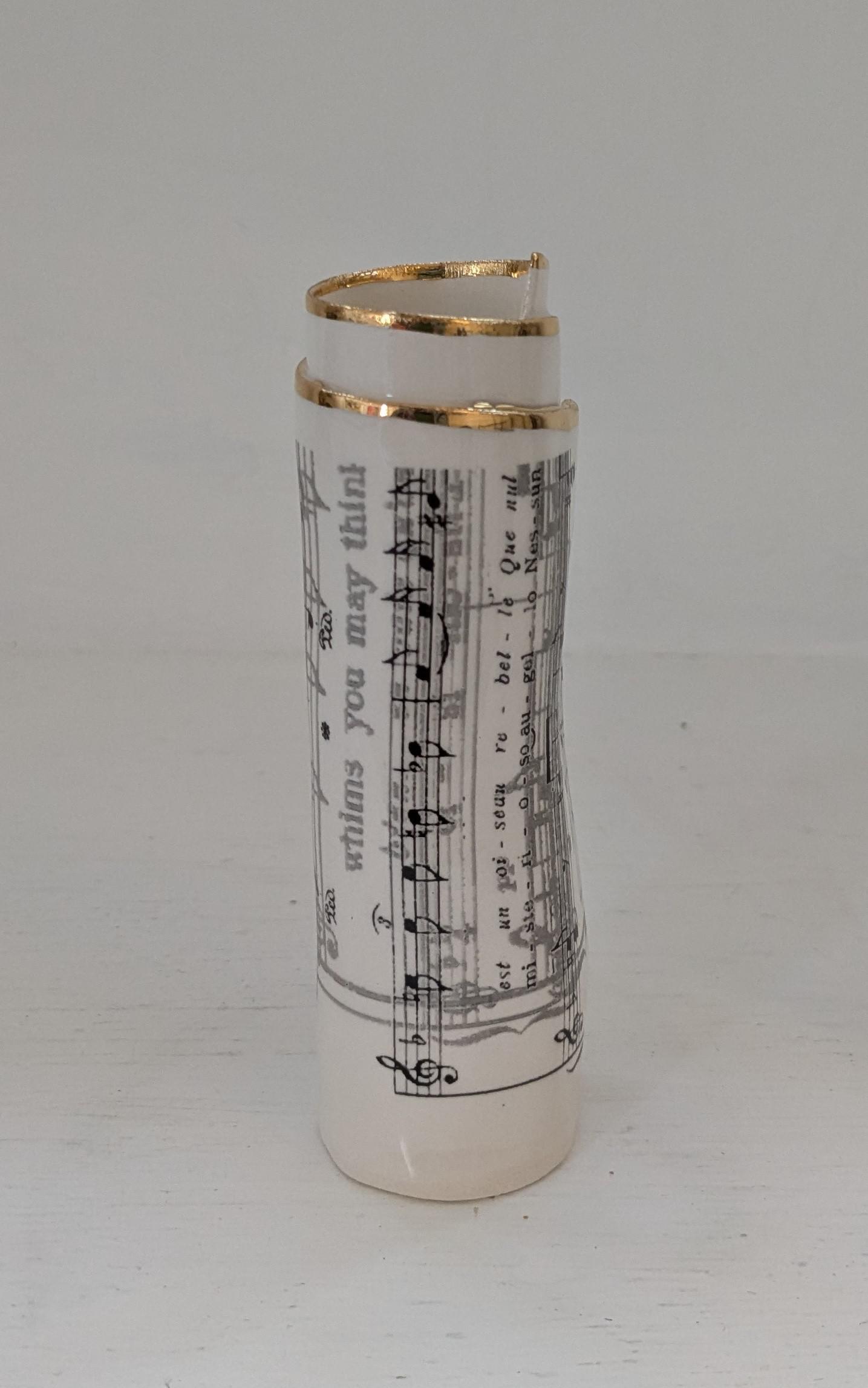 Small White Music Scroll Bud Vase
