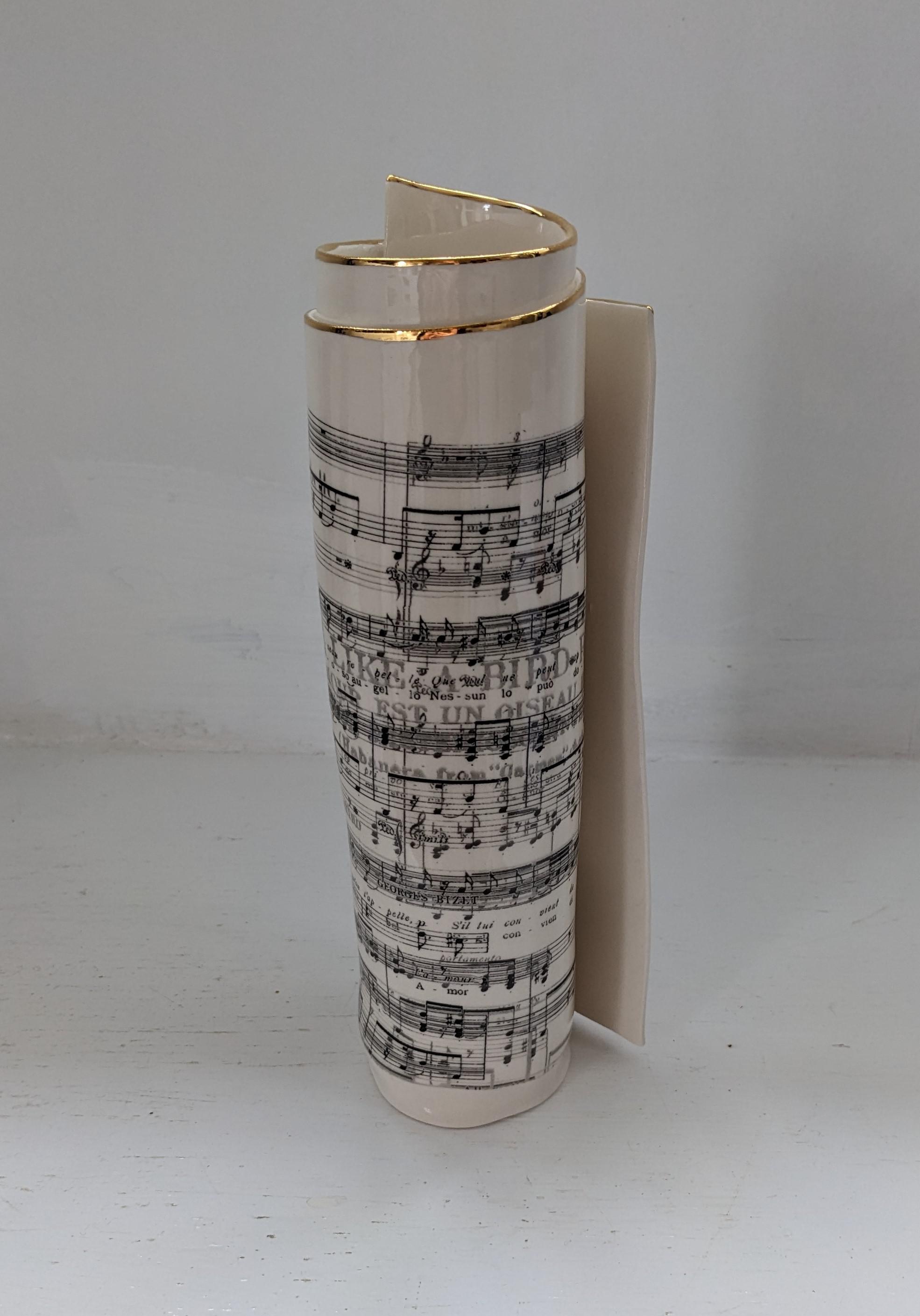 Extra Large White Music Scroll Bud Vase