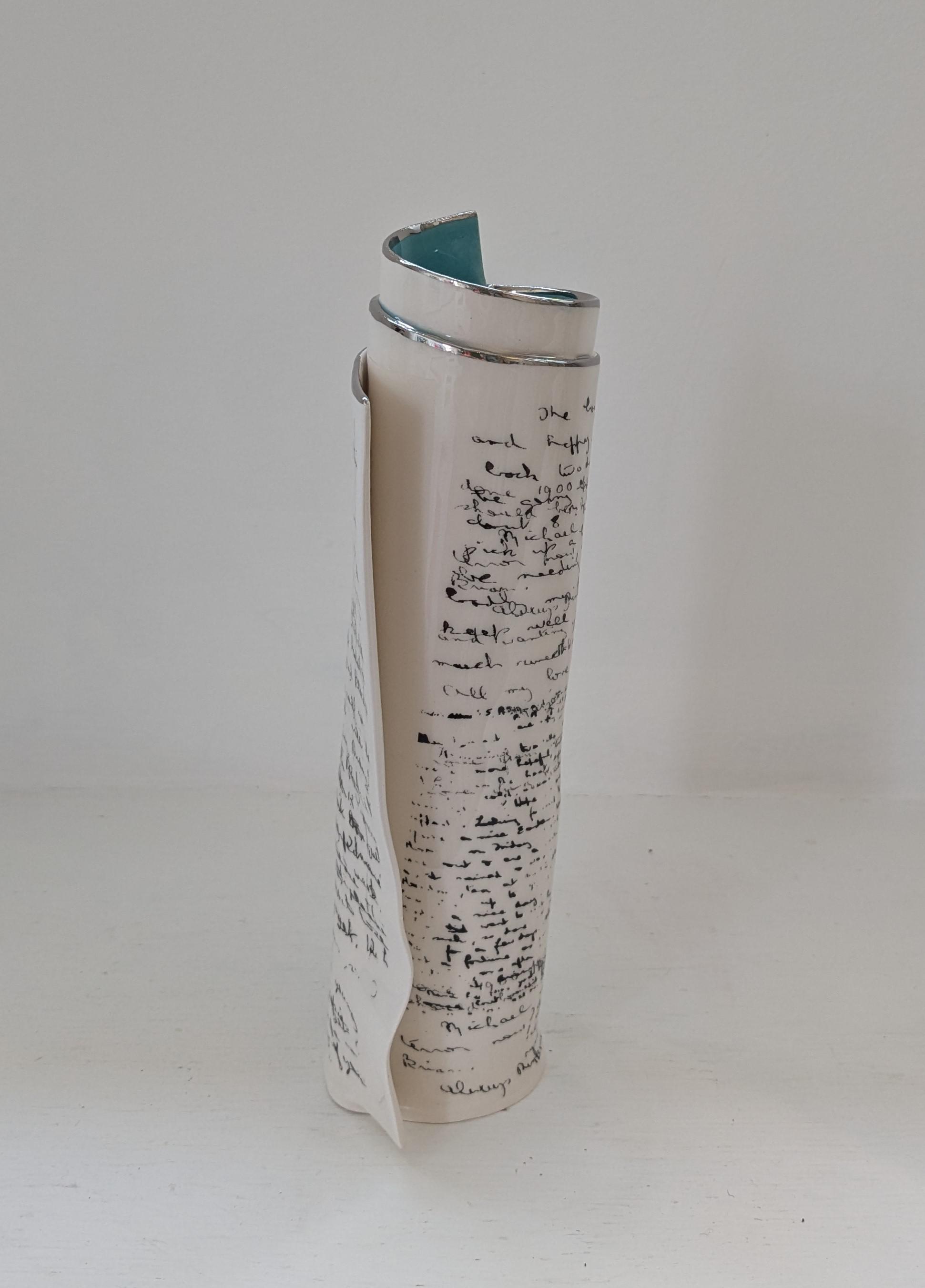 Extra Large Turquoise Script Scroll Bud Vase