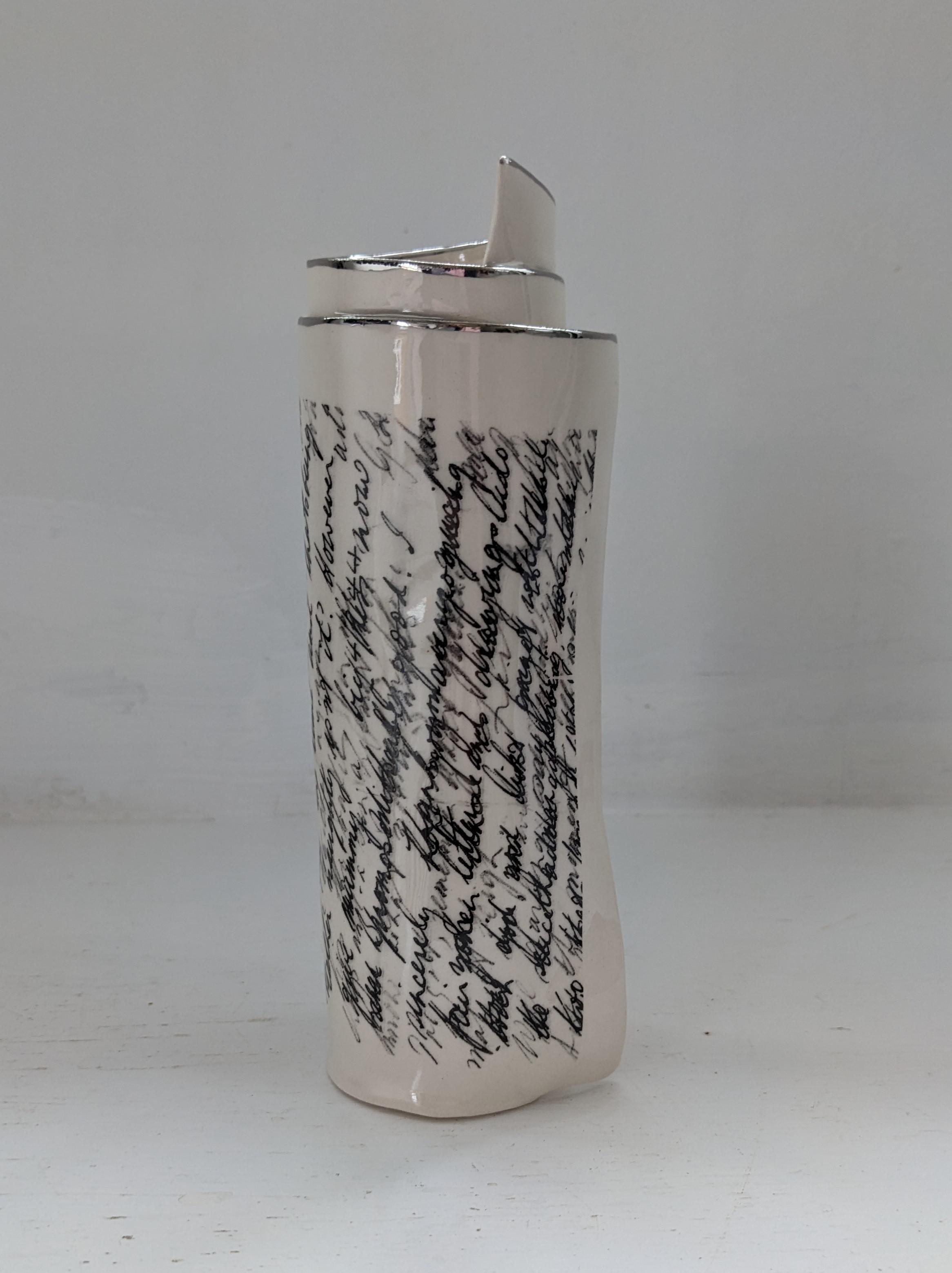 Large White Script Scroll Bud Vase