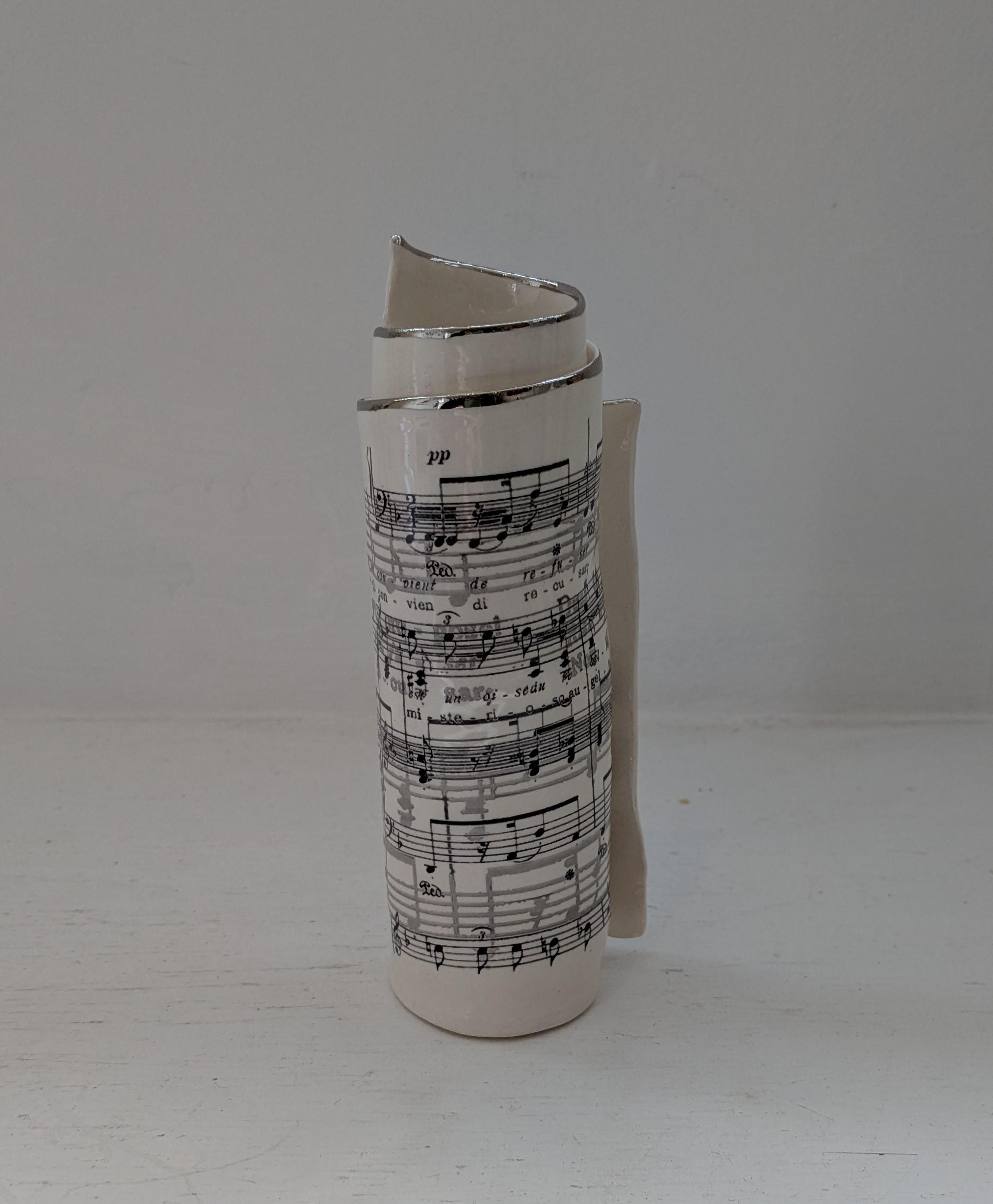 Medium White Music Scroll Bud Vase