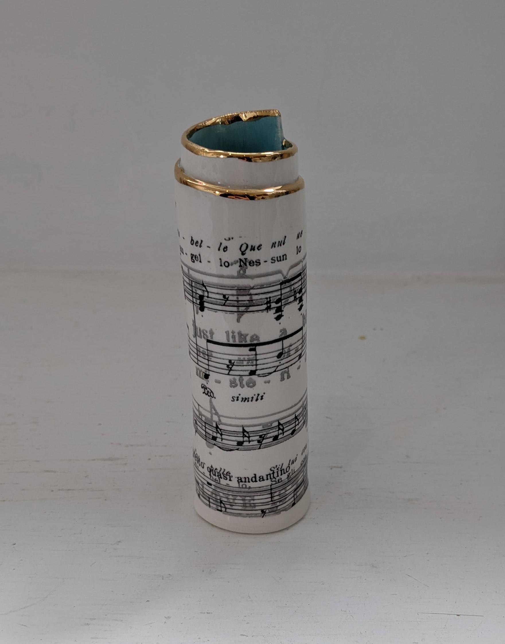 Small Turquoise Music Scroll Bud Vase