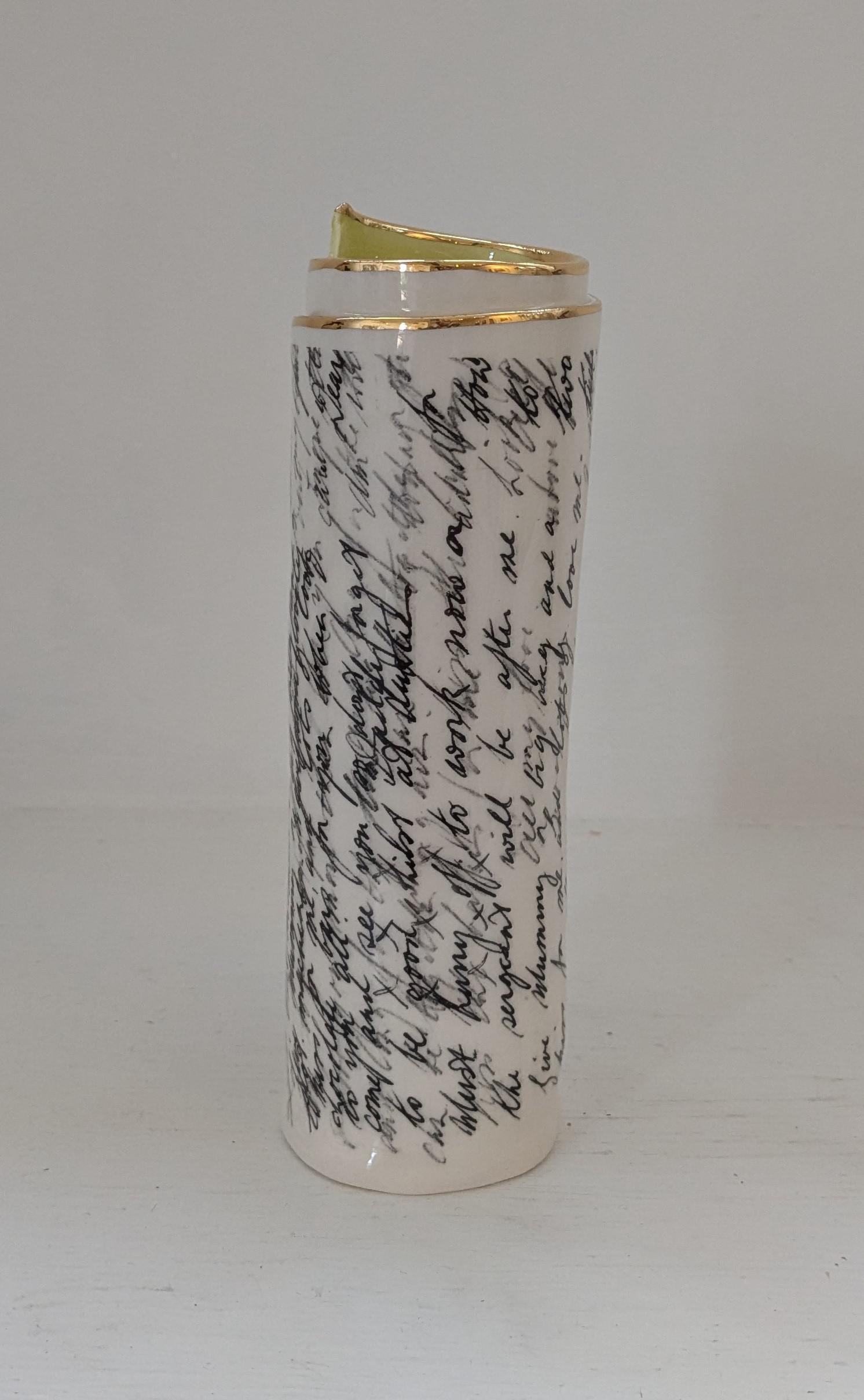 Large Green Script Scroll Bud Vase