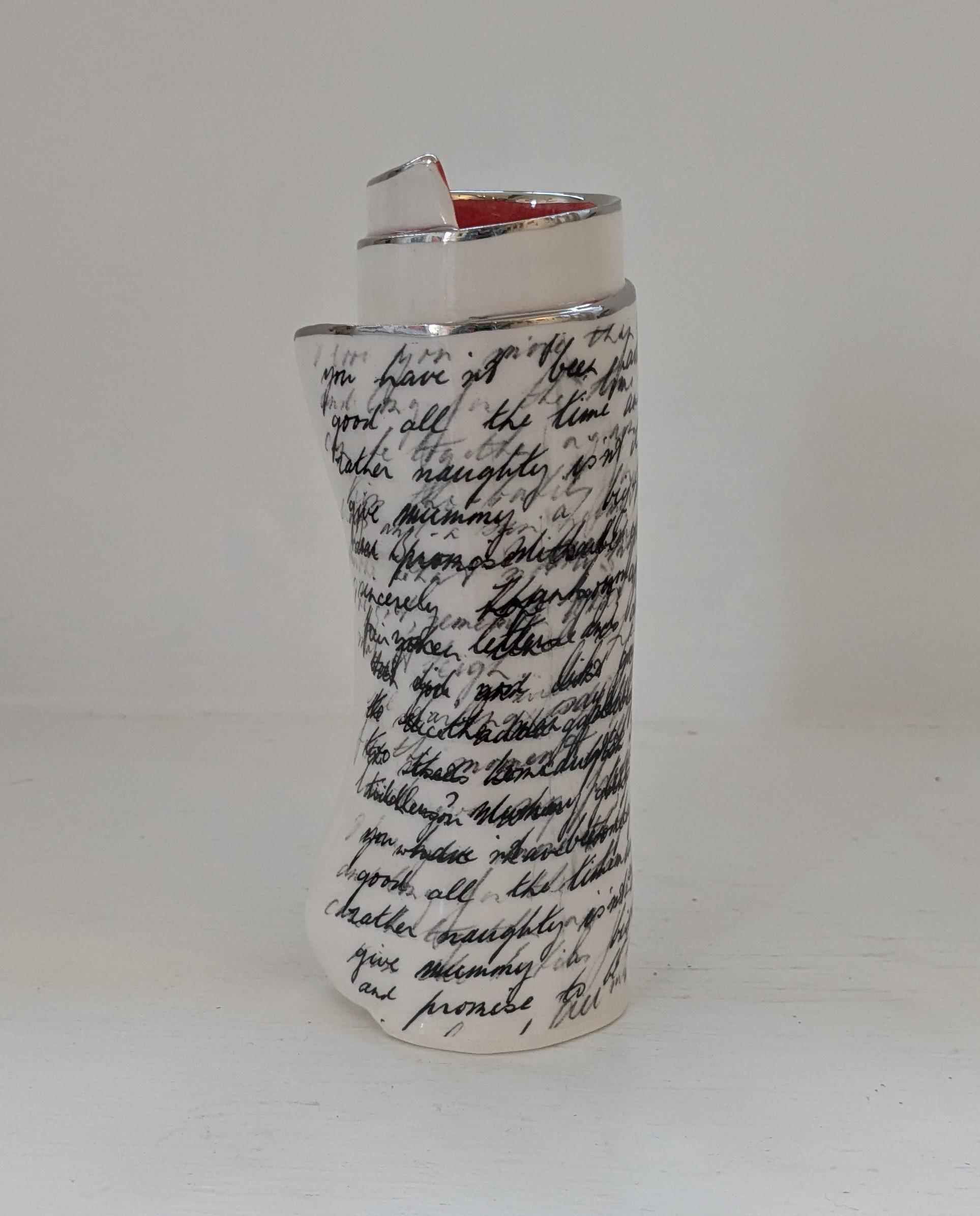 Large Red Script Scroll Bud Vase