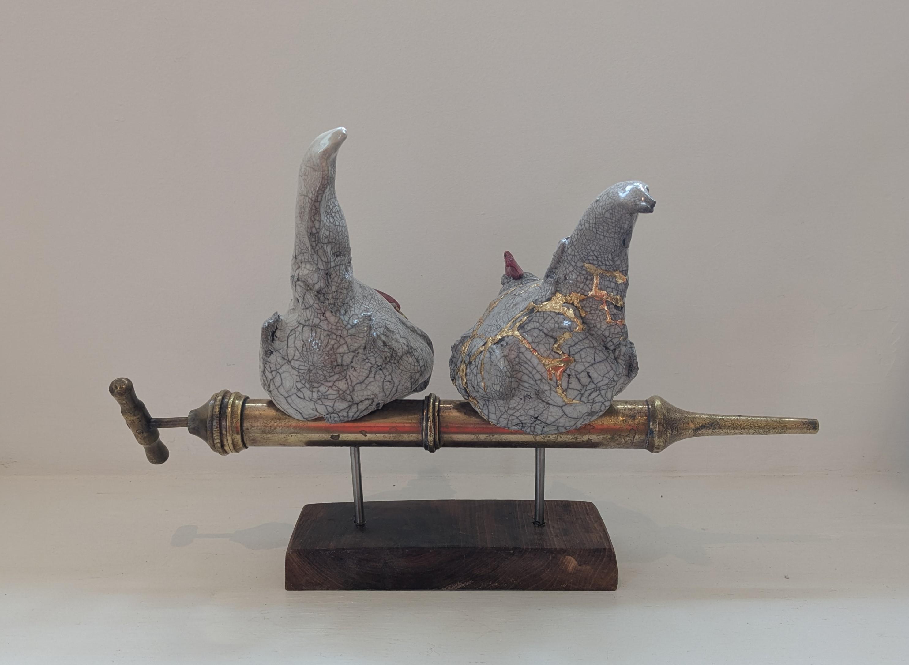 Pair of Kintsugi Chickens on Syringe 