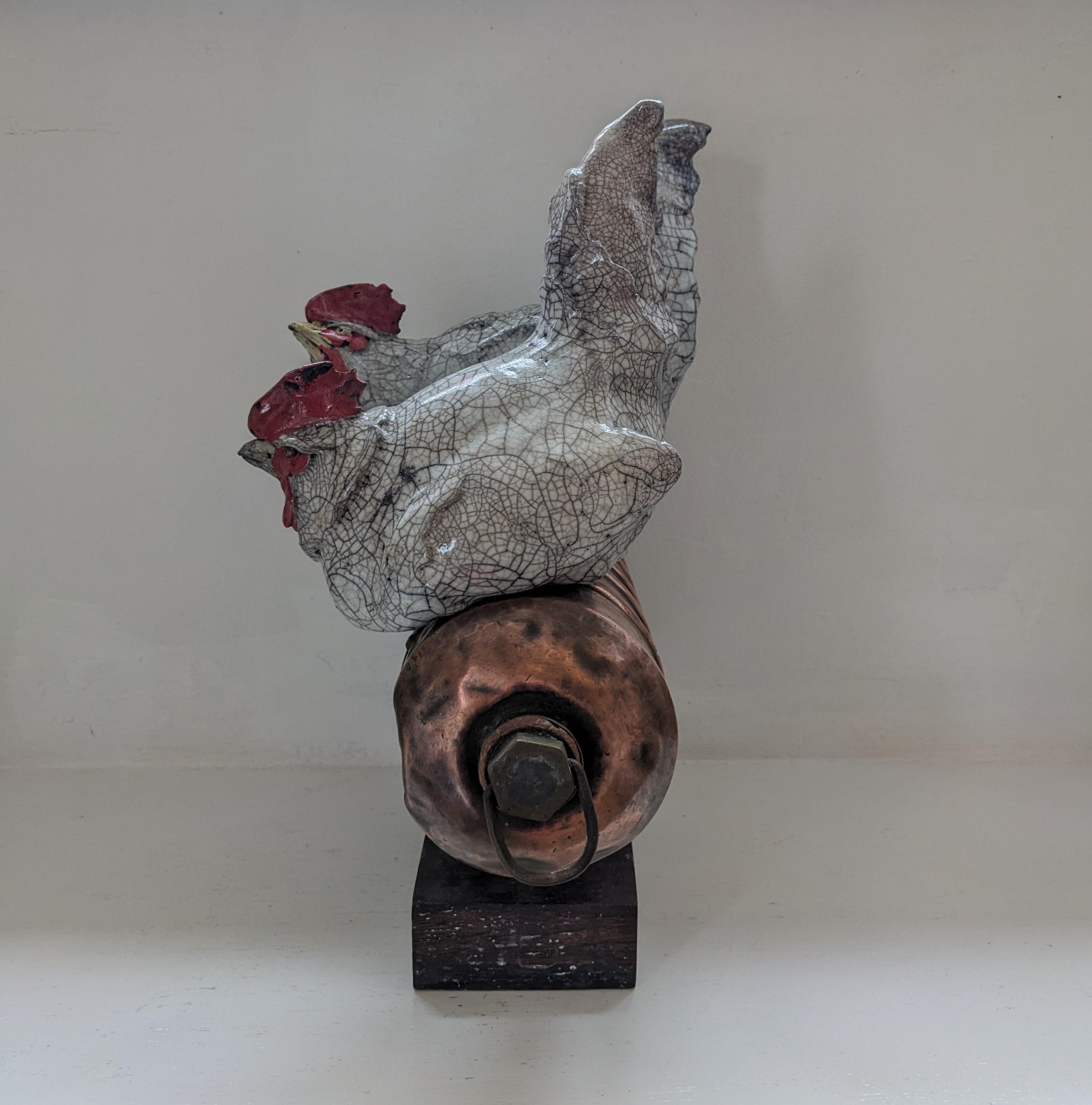 Two Chicks on Copper Bottle