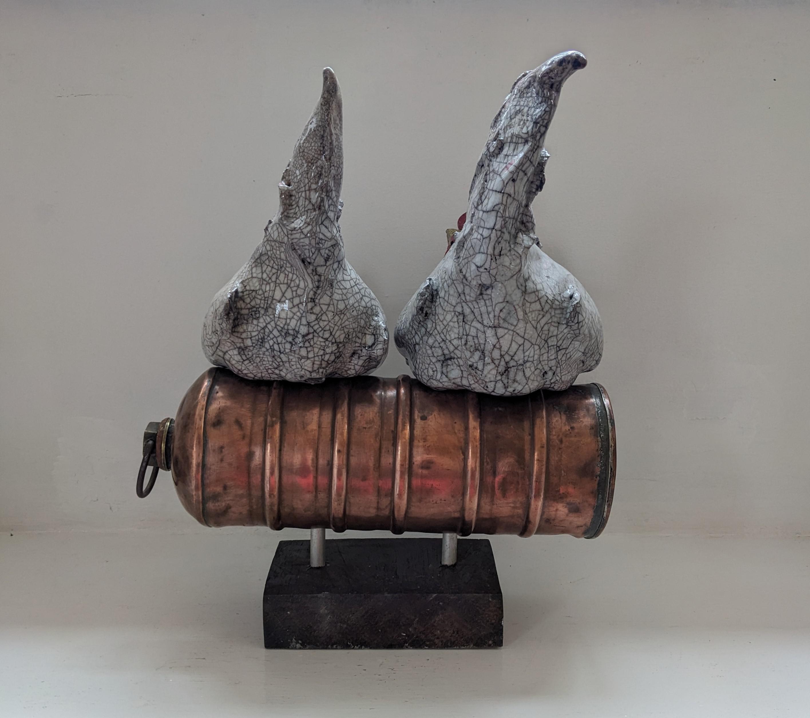 Two Chicks on Copper Bottle