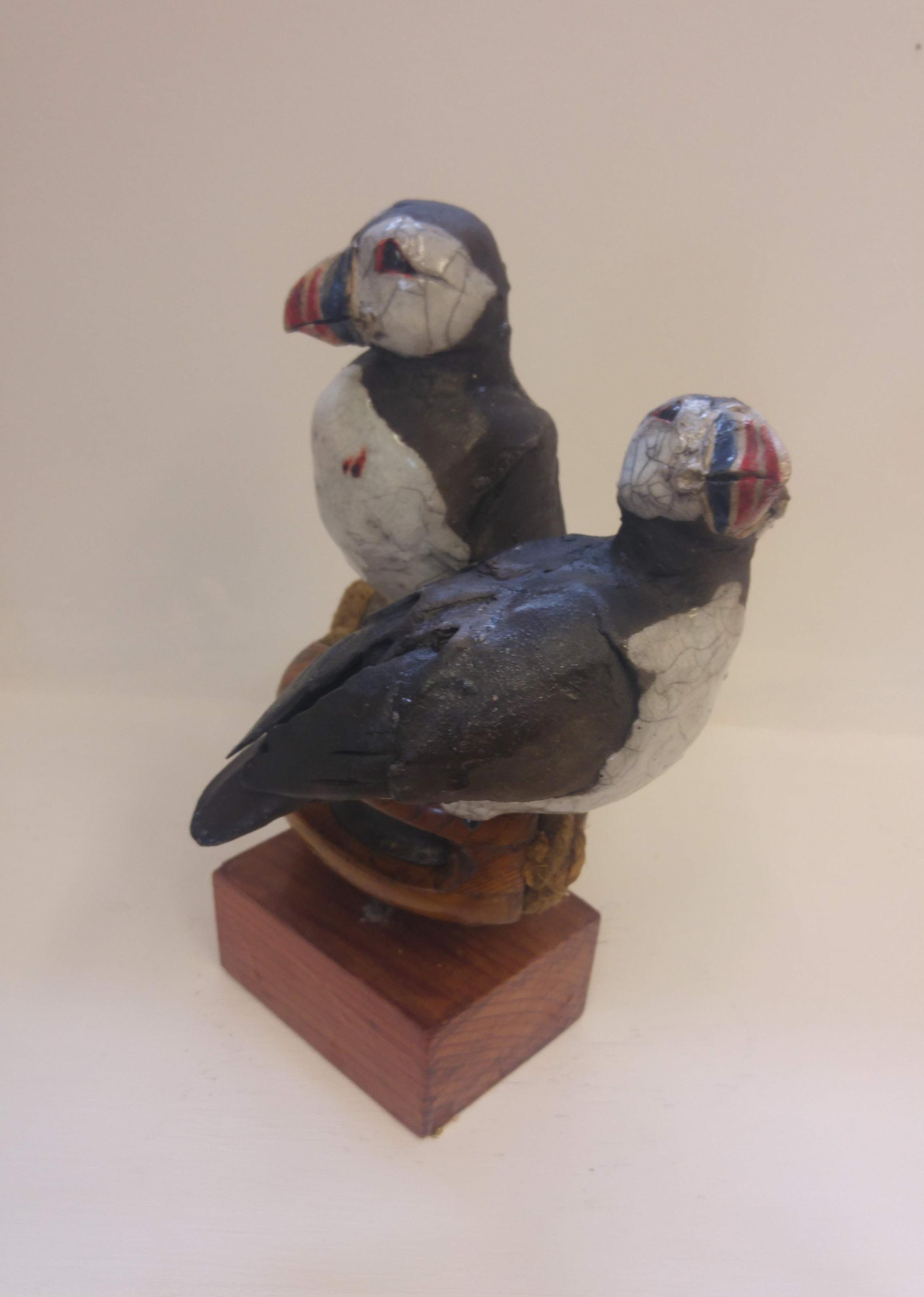 Two Puffins on Block