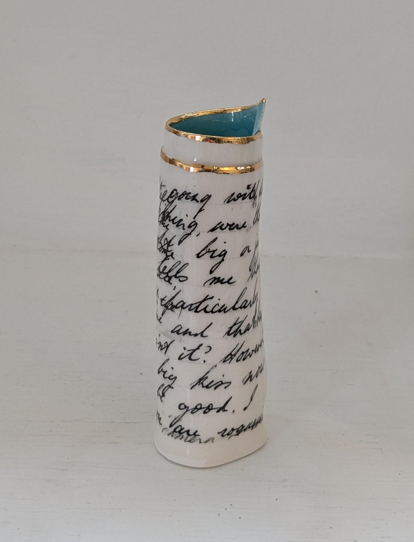 Small Turquoise Script Scroll Bud Vase