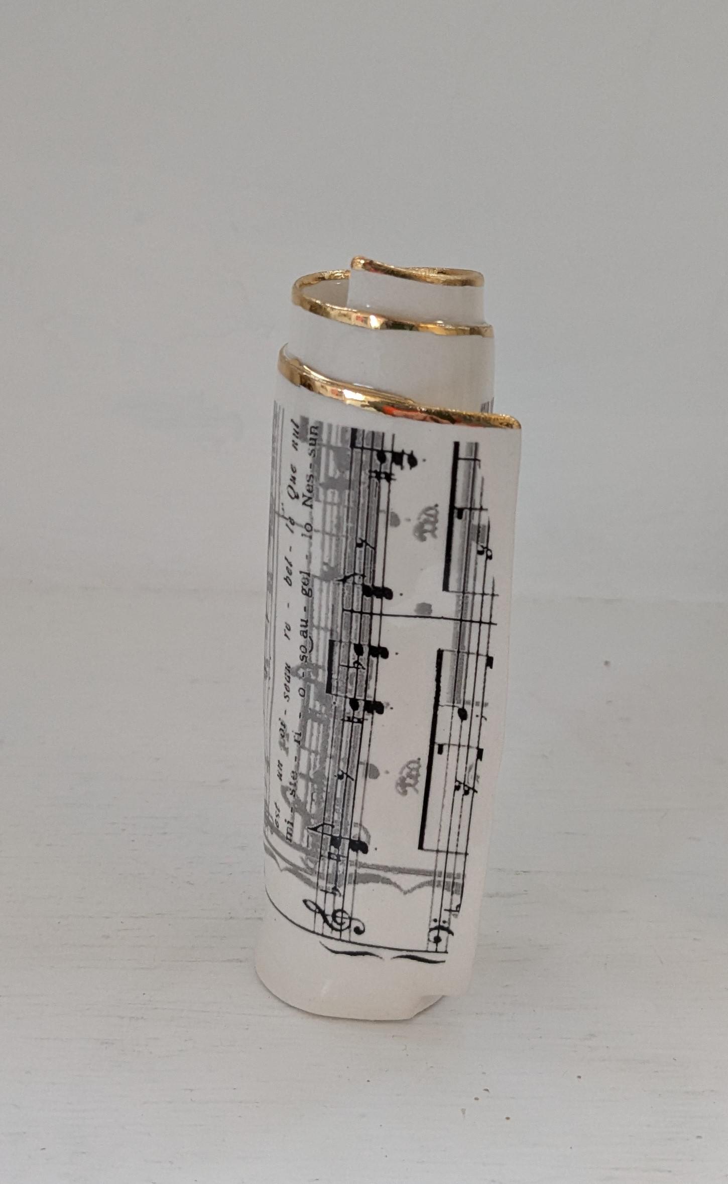 Small White Music Scroll Bud Vase