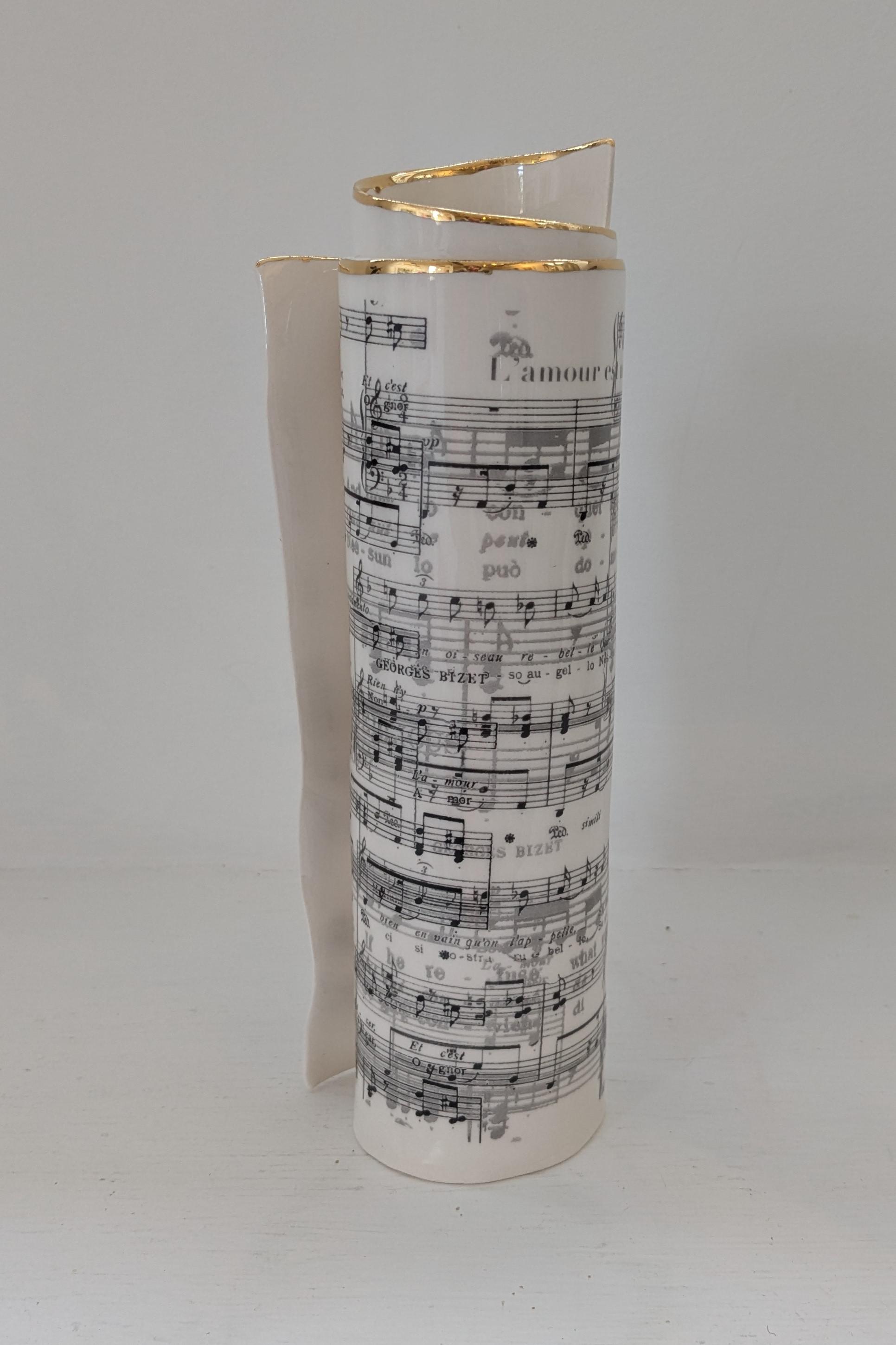 Extra Large White Music Scroll Bud Vase