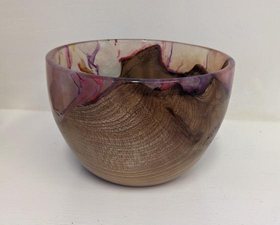 Burr Elm and Pink Resin Bowl