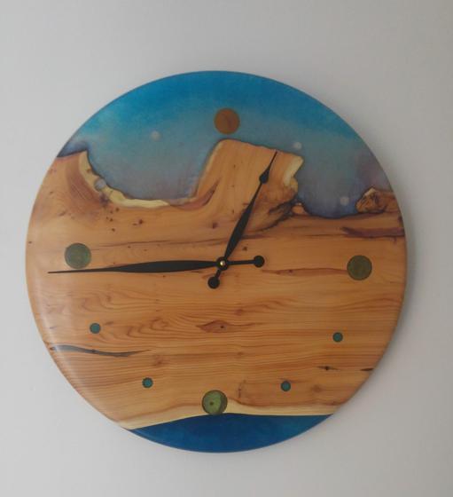 Large Yew and Blue Resin Clock