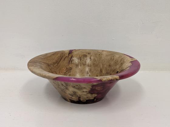 Oak Burr and Pink Resin Bowl