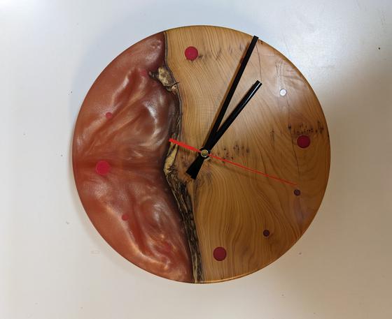 Yew and Pink Resin Clock