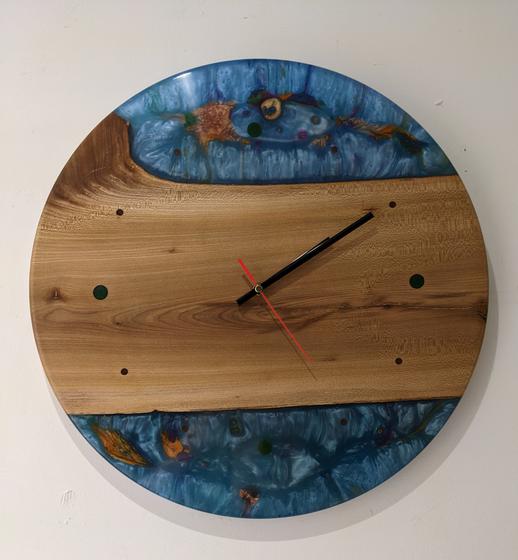 Elm and Blue Resin Clock