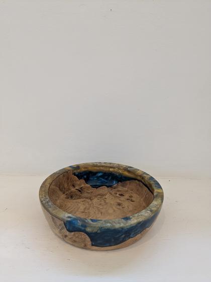 Brown Oak Burr and Resin Bowl
