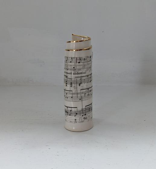 Small White Music Scroll Bud Vase