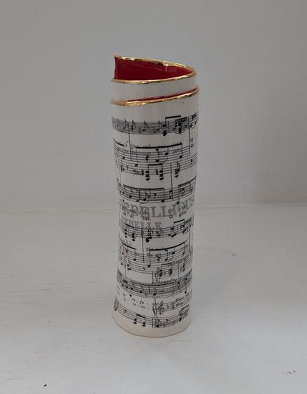 Large Red Music Scroll Bud Vase