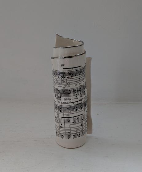 Medium White Music Scroll Bud Vase