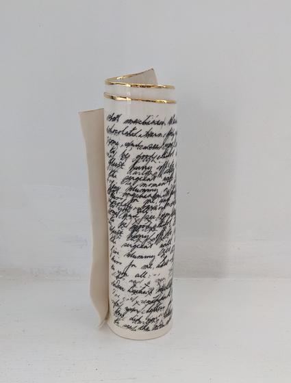 Extra Large White Script Scroll Bud Vase