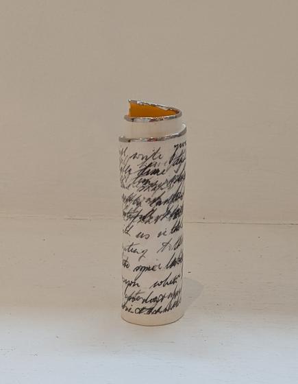 Small Orange Script Scroll Bud Vase