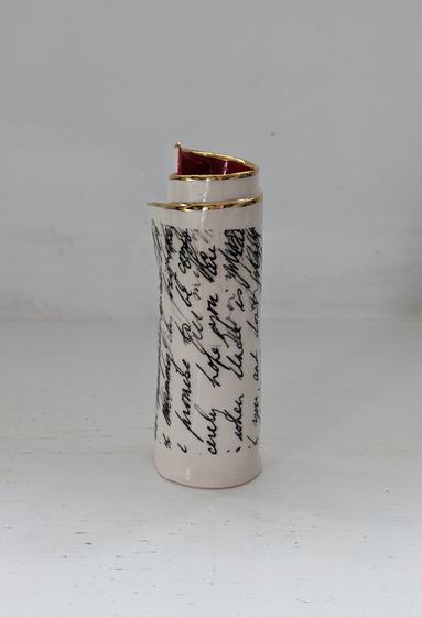 Small Red Script Scroll Bud Vase