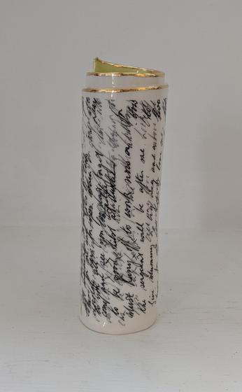 Large Green Script Scroll Bud Vase