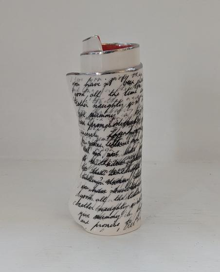 Large Red Script Scroll Bud Vase